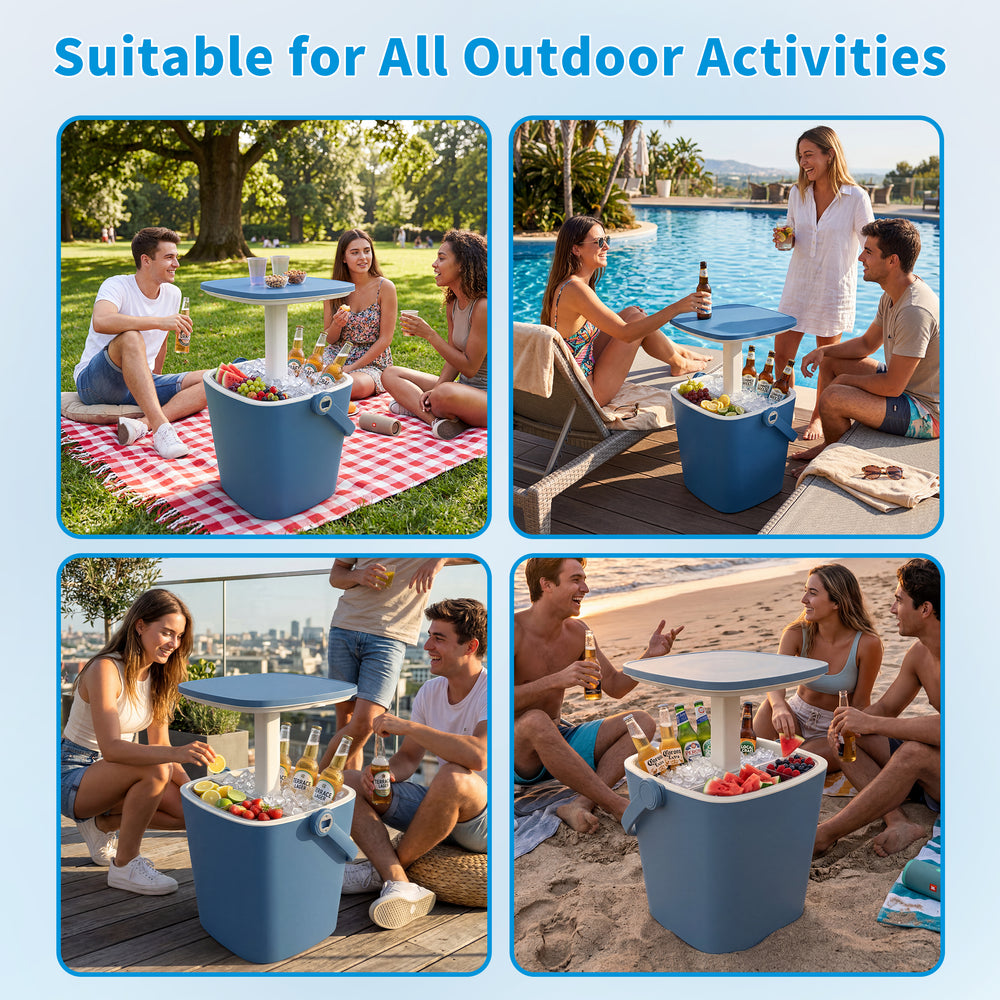 MINDYES Ice Bucket with Lid, Outdoor Beverage Cooler Table, Resin Patio Ice Bucket with Bottle Opener & Storage, Pool Party Drink Cooler, Blue MINDYES Ice Bucket with Lid, Outdoor Beverage Cooler Table, Resin Patio Ice Bucket with Bottle Opener & Storage, Pool Party Drink Cooler, Blue