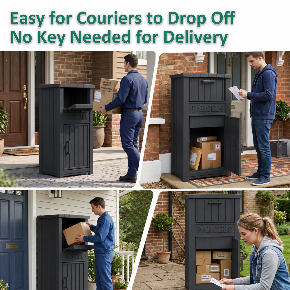 MINDYES Package Delivery Box for Porch with Lockable Secure Storage Compartment, Outdoor Storage Box for Patio Front Entryway, Black MINDYES Package Delivery Box for Porch with Lockable Secure Storage Compartment, Outdoor Storage Box for Patio Front Entryway, Black