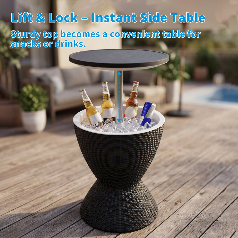 MINDYES 8 Gallon Ice Bucket 4-IN-1 Outdoor Patio Furniture, Cool Bar Table Cocktail Side Table, Black MINDYES 8 Gallon Ice Bucket 4-IN-1 Outdoor Patio Furniture, Cool Bar Table Cocktail Side Table, Black