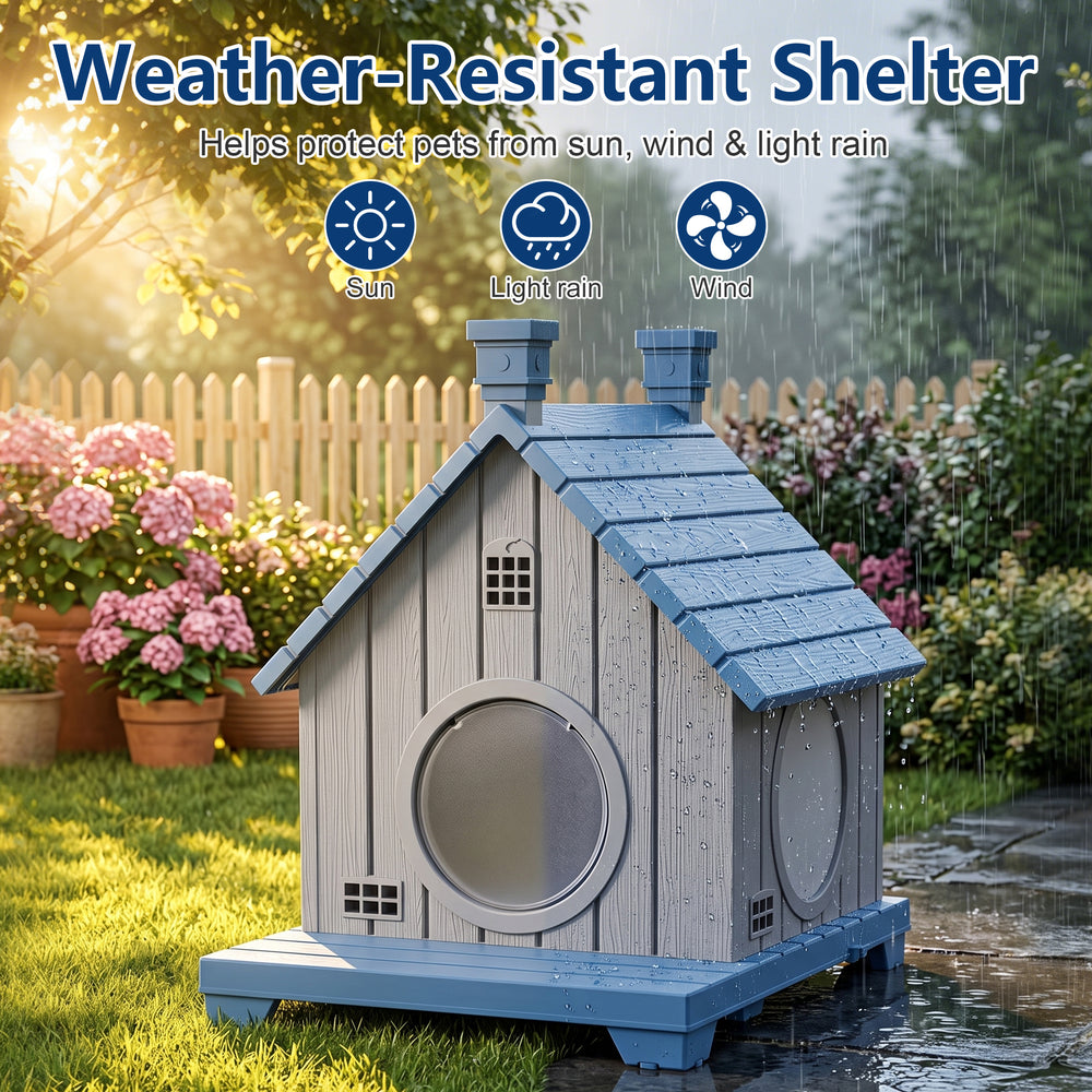 MINDYES Outdoor Cat House Weatherproof Pet Shelter for Cats Kittens & Puppies, Blue MINDYES Outdoor Cat House Weatherproof Pet Shelter for Cats Kittens & Puppies, Blue