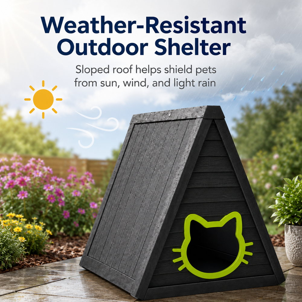 MINDYES Outdoor Cat House, Weatherproof Roof & Cat-shaped Door for Cats Kittens & Puppies, Black MINDYES Outdoor Cat House, Weatherproof Roof & Cat-shaped Door for Cats Kittens & Puppies, Black