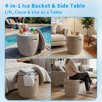 MINDYES 4-IN-1 Outdoor Patio Garden Furniture, Stool Storage Box Cool Bar Table Side Table with 10 Gallon Ice Bucket, Beige MINDYES 4-IN-1 Outdoor Patio Garden Furniture, Stool Storage Box Cool Bar Table Side Table with 10 Gallon Ice Bucket, Beige