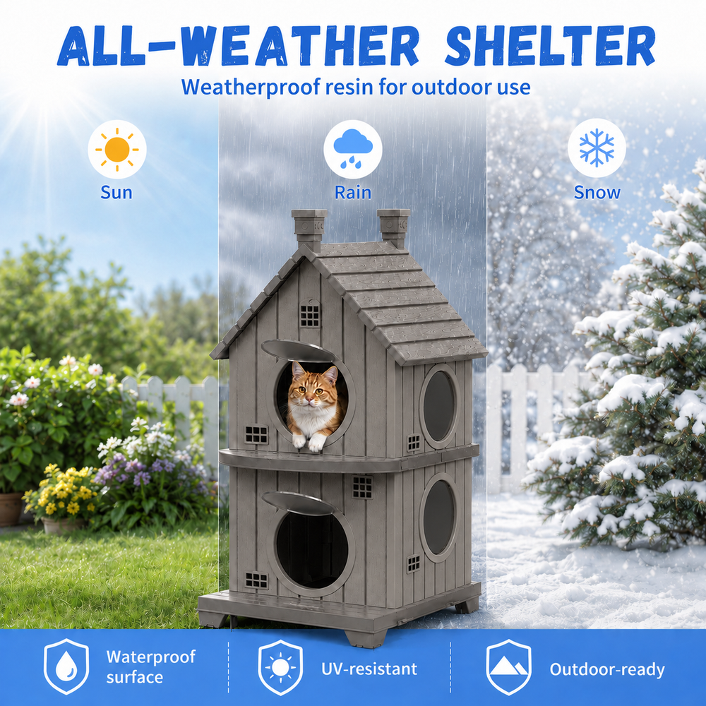 MINDYES Double-Layer Cat House for Home, Cat Shelter with entilation Windows for Indoor & Outdoor, Light Brown MINDYES Double-Layer Cat House for Home, Cat Shelter with entilation Windows for Indoor & Outdoor, Light Brown