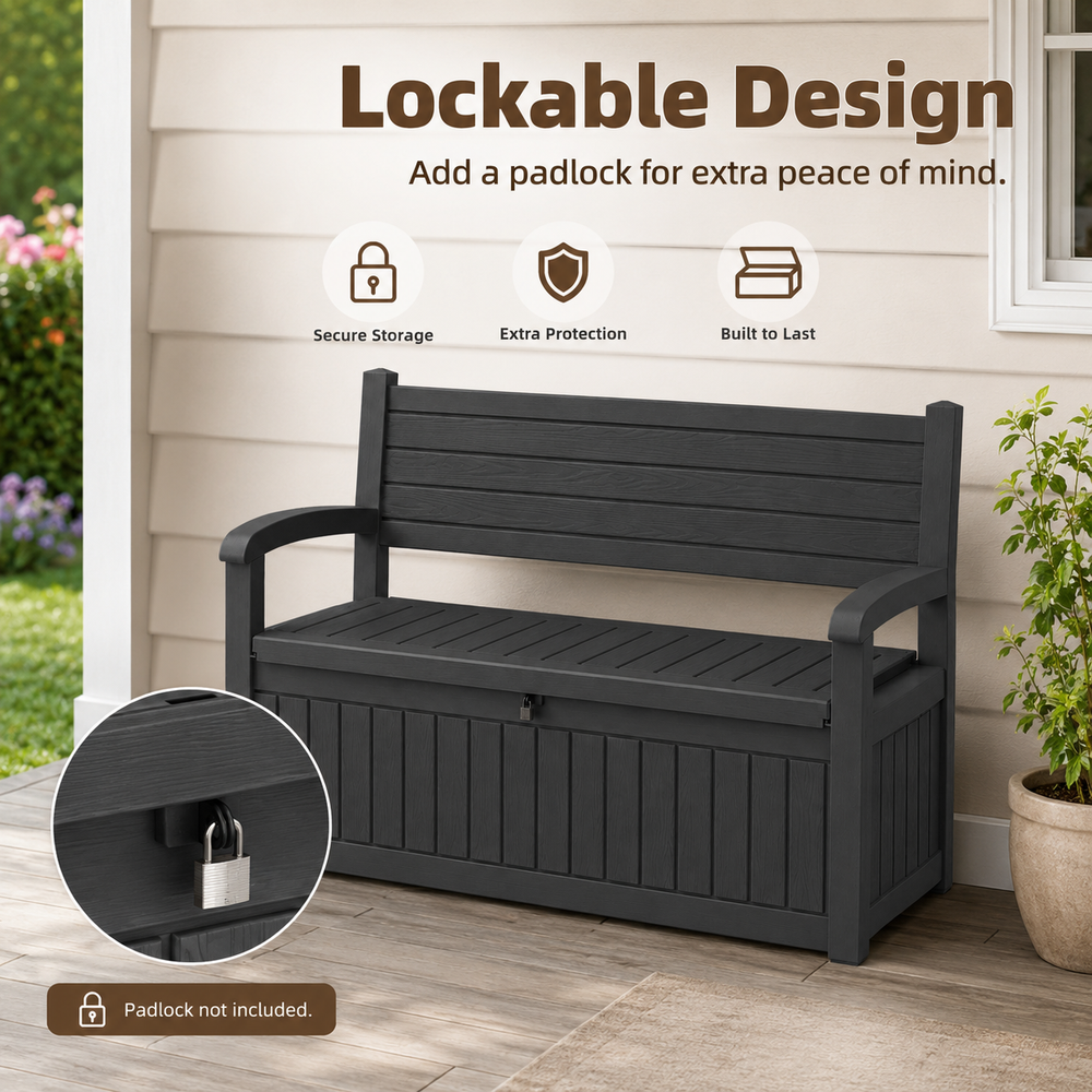 MINDYES 82 Gallon Outdoor Storage Bench and Deck Box Organization Storage Combi for Patio Garden, Black MINDYES 82 Gallon Outdoor Storage Bench and Deck Box Organization Storage Combi for Patio Garden, Black