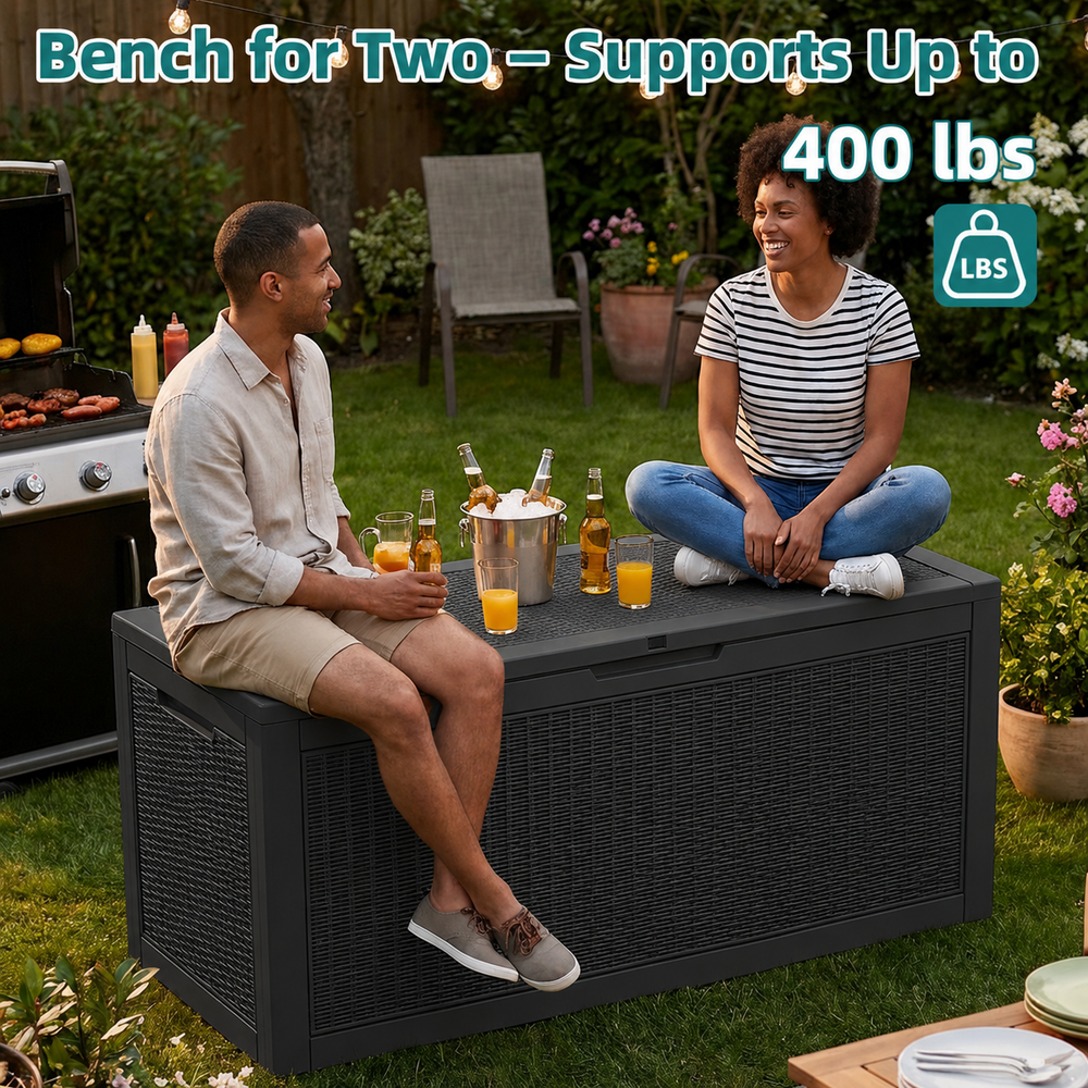 MINDYES 120 Gallon Wicker Deck Box, Outdoor Storage for Patio Cushions, Pool Floats & Garden Tools, Black MINDYES 120 Gallon Wicker Deck Box, Outdoor Storage for Patio Cushions, Pool Floats & Garden Tools, Black