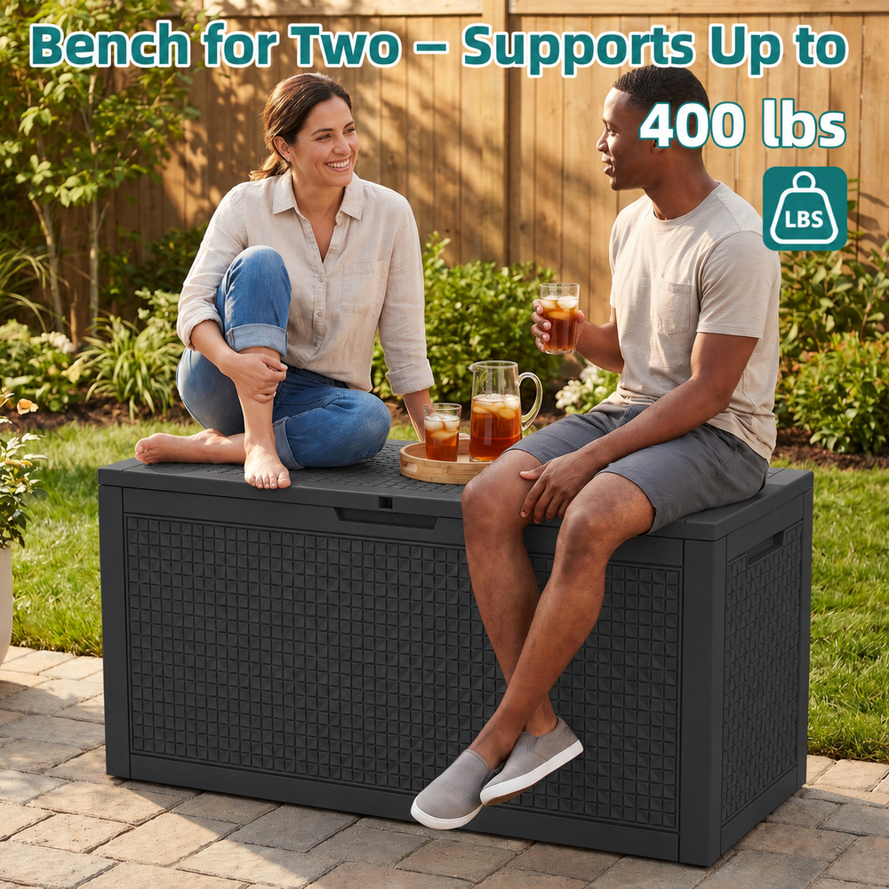 MINDYES 120 Gallon Diamond Deck Box, Geometric Texture Outdoor Storage for Patio Cushions, Pool Floats & Garden Tools, Black MINDYES 120 Gallon Diamond Deck Box, Geometric Texture Outdoor Storage for Patio Cushions, Pool Floats & Garden Tools, Black