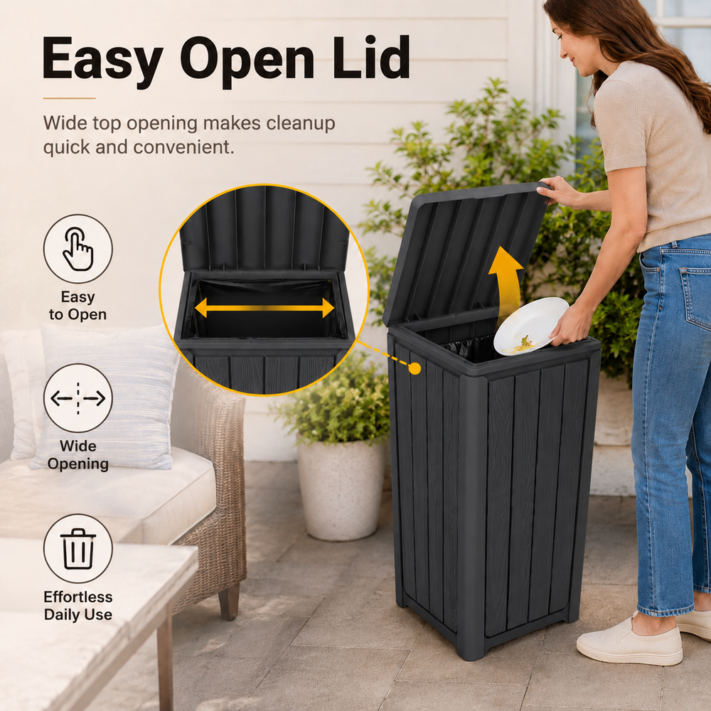 MINDYES 32 Gallon Outdoor Trash Bin with Lid, Waterproof Resin Garbage Can for Patio, Porch & Backyard, Black MINDYES 32 Gallon Outdoor Trash Bin with Lid, Waterproof Resin Garbage Can for Patio, Porch & Backyard, Black