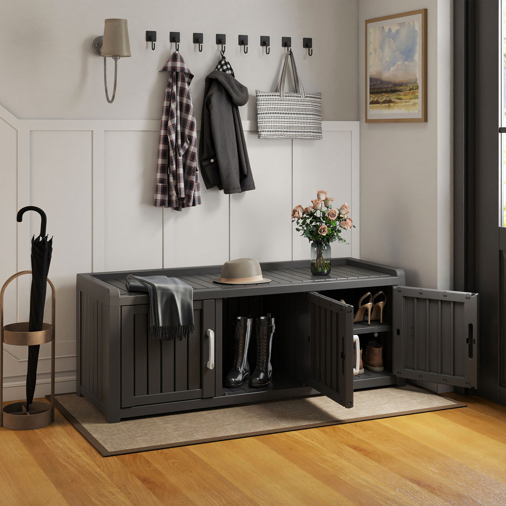 Entryway Shoe Storage Bench with 3 Doors, Adjustable Shelves, Shoes Cabinet for Entryway, Bedroom, Hallway,Living Room Entryway Shoe Storage Bench with 3 Doors, Adjustable Shelves, Shoes Cabinet for Entryway, Bedroom, Hallway,Living Room