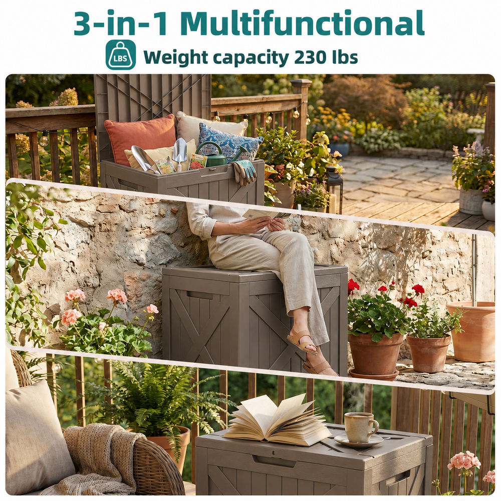 MINDYES 35 Gallon Resin Deck Box, Lockable Outdoor Storage Container, Water Resistant for Patio Cushions, Beige MINDYES 35 Gallon Resin Deck Box, Lockable Outdoor Storage Container, Water Resistant for Patio Cushions, Beige