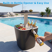 MINDYES Resin Ice Bucket with Lid, Outdoor Beverage Cooler with Side Table for Pool Patio Garden, Black MINDYES Resin Ice Bucket with Lid, Outdoor Beverage Cooler with Side Table for Pool Patio Garden, Black