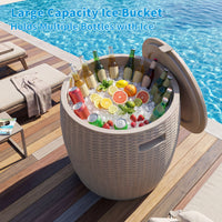 MINDYES 4-IN-1 Outdoor Patio Garden Furniture, Stool Storage Box Cool Bar Table Side Table with 10 Gallon Ice Bucket, Beige MINDYES 4-IN-1 Outdoor Patio Garden Furniture, Stool Storage Box Cool Bar Table Side Table with 10 Gallon Ice Bucket, Beige