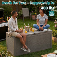 MINDYES 120 Gallon Resin Deck Box, Wicker Outdoor Storage Box for Garden Tools & Patio Cushions, Beige MINDYES 120 Gallon Resin Deck Box, Wicker Outdoor Storage Box for Garden Tools & Patio Cushions, Beige