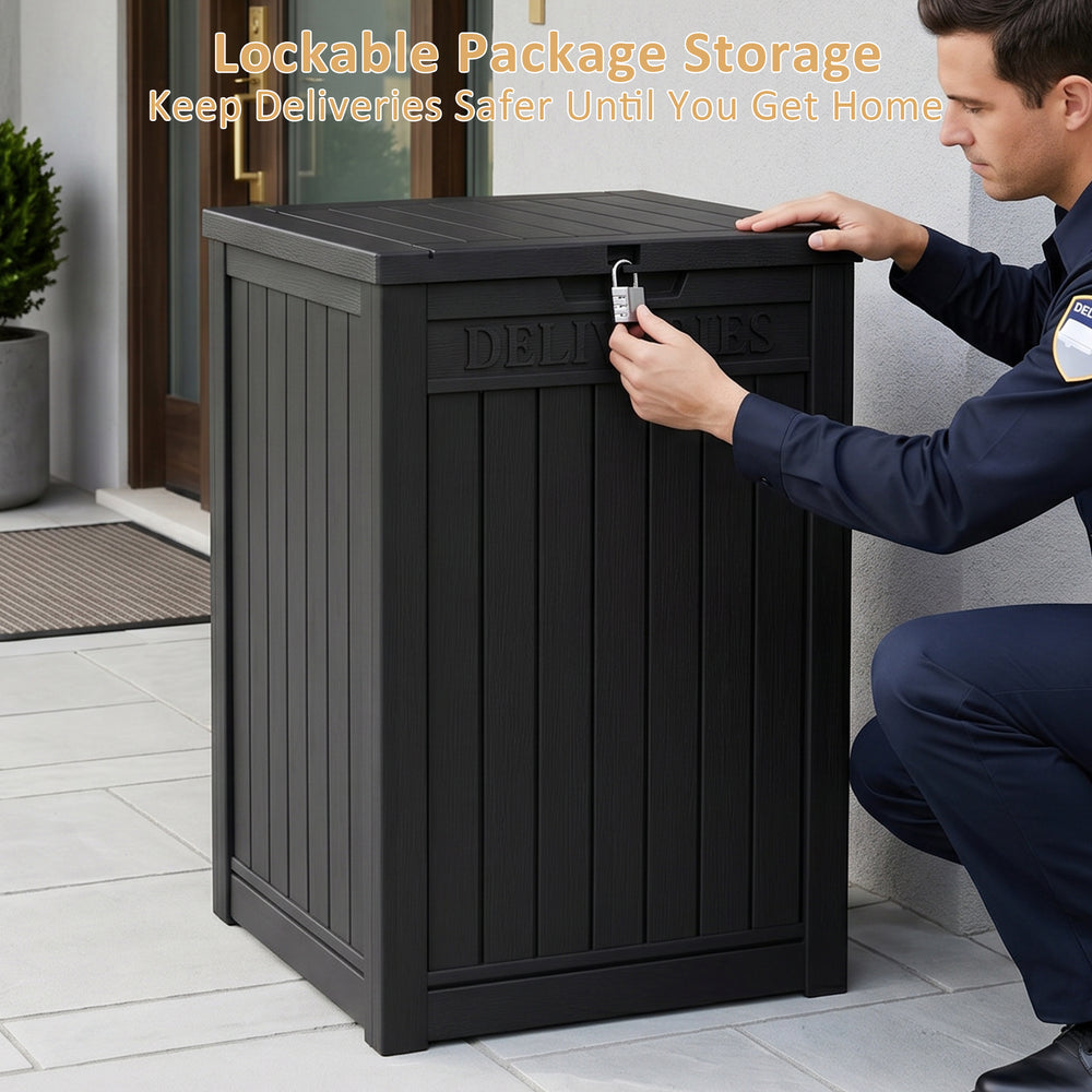 MINDYES 55 Gallon Package Delivery Box, Outdoor Resin Mailbox for Packages Storage With Lockable, Drop Boxes for Patio Front Entryway, Black MINDYES 55 Gallon Package Delivery Box, Outdoor Resin Mailbox for Packages Storage With Lockable, Drop Boxes for Patio Front Entryway, Black