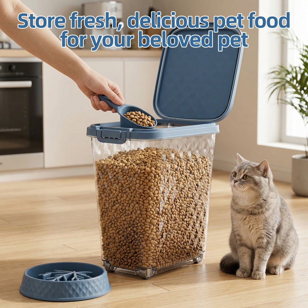 MINDYES 2 Set Dog & Cat Food Storage, 70 Lb Airtight Pet Food Storage Container with 2Pcs Scoop & Slow-Feeder Bowl MINDYES 2 Set Dog & Cat Food Storage, 70 Lb Airtight Pet Food Storage Container with 2Pcs Scoop & Slow-Feeder Bowl