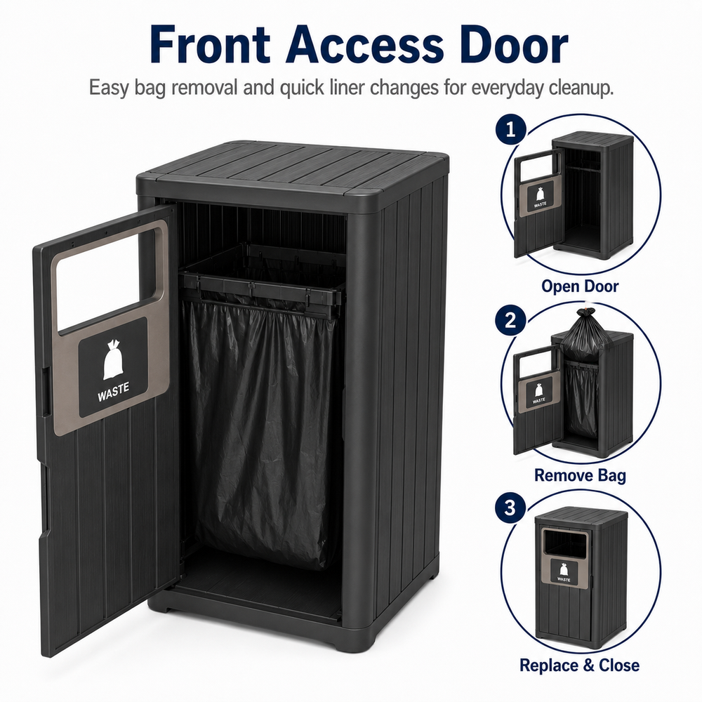 MINDYES 33 Gallon Outdoor Trash Bin with Garbage Labels, Home Garbage Can for Patio Porch & Backyard, Black MINDYES 33 Gallon Outdoor Trash Bin with Garbage Labels, Home Garbage Can for Patio Porch & Backyard, Black