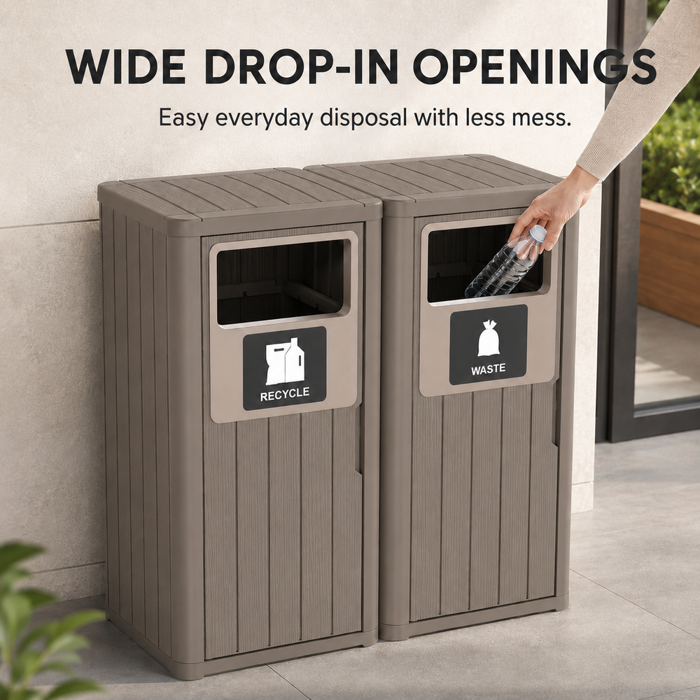 MINDYES Outdoor Trash Can with Garbage Labels, 66 Gallon Large Waterproof Garbage Can for Porch Patio, Light Brown MINDYES Outdoor Trash Can with Garbage Labels, 66 Gallon Large Waterproof Garbage Can for Porch Patio, Light Brown