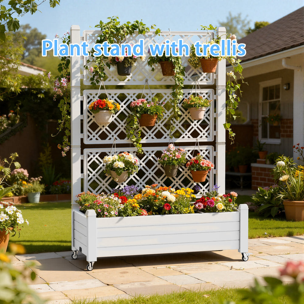 MINDYES Outdoor Raised Beds, Large Resin Patio Planter Box Stand With Trellis Divisible with Drain Plug,Water Monitor for Plants Vegetables Flowers Fruits MINDYES Outdoor Raised Beds, Large Resin Patio Planter Box Stand With Trellis Divisible with Drain Plug,Water Monitor for Plants Vegetables Flowers Fruits
