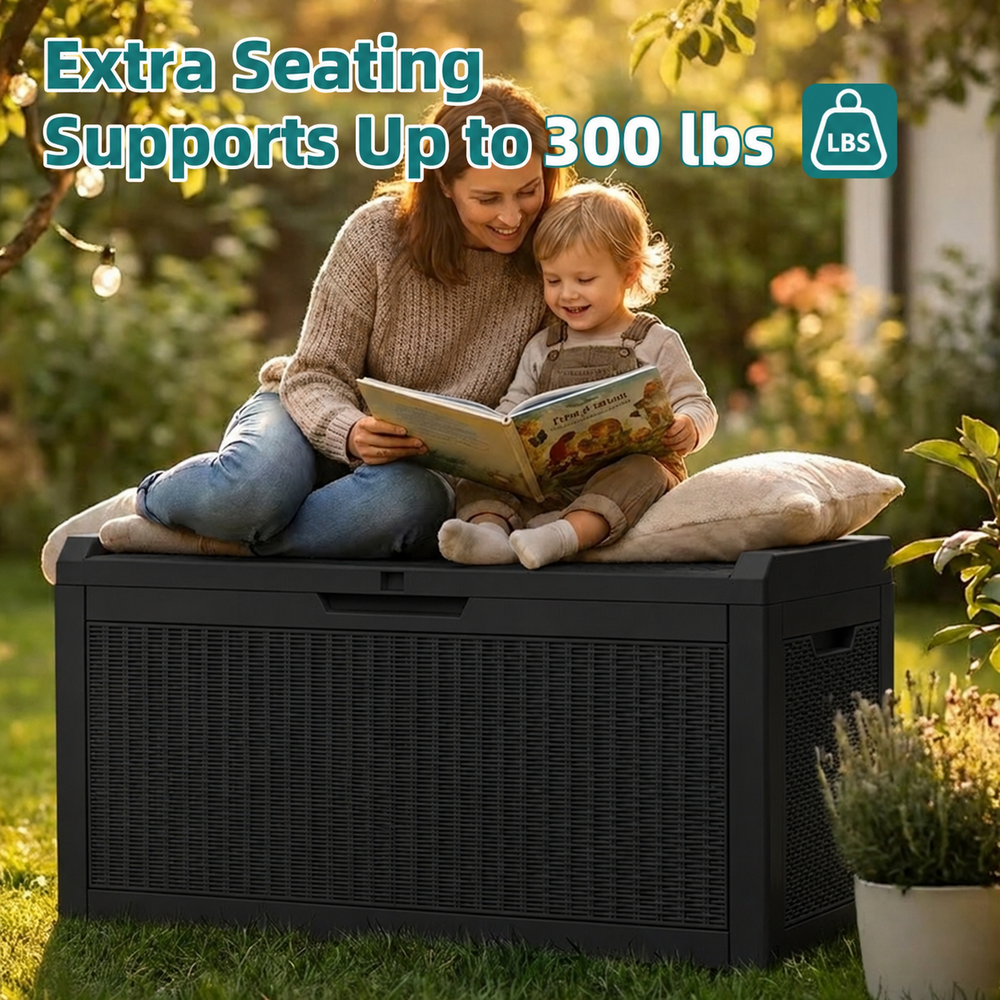 MINDYES 70 Gallon Wicker Deck Box, Outdoor Storage for Patio Cushions, Pool Toys & Garden Tools, Black MINDYES 70 Gallon Wicker Deck Box, Outdoor Storage for Patio Cushions, Pool Toys & Garden Tools, Black