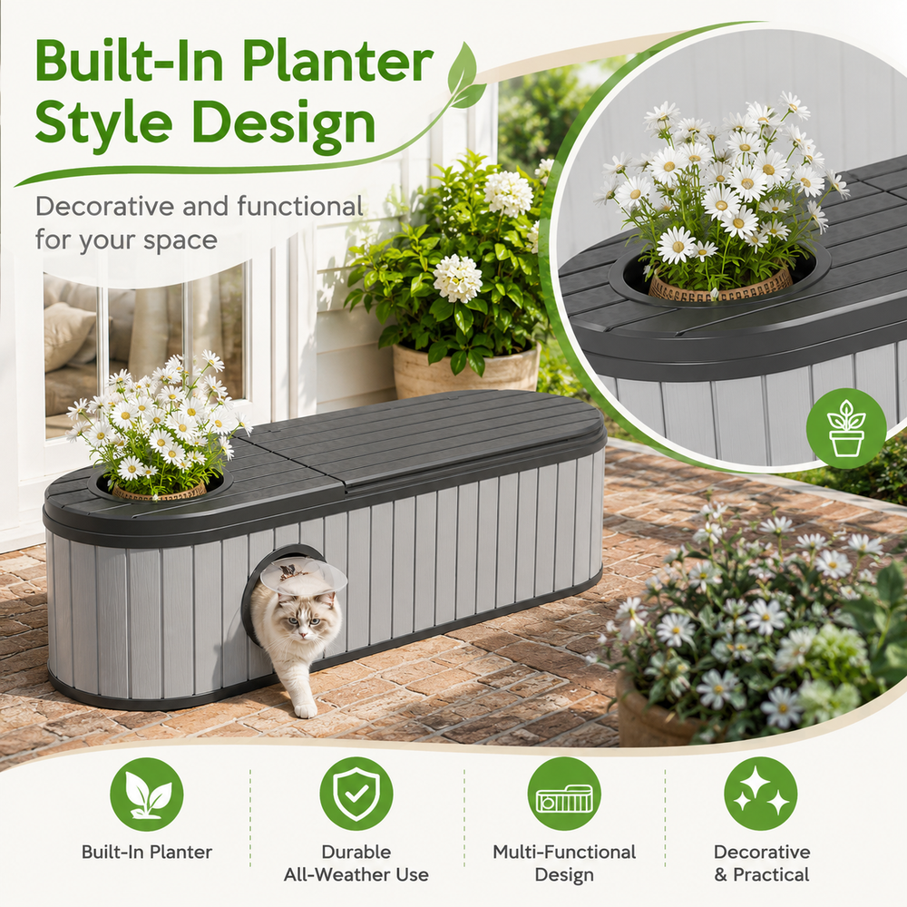 MINDYES Multifunctional 4-In-1 Outdoor Cat Bed Furniture, Combines Cat House, Shoe-Changing Stool, Bench and Storage Cabinet, Gray MINDYES Multifunctional 4-In-1 Outdoor Cat Bed Furniture, Combines Cat House, Shoe-Changing Stool, Bench and Storage Cabinet, Gray