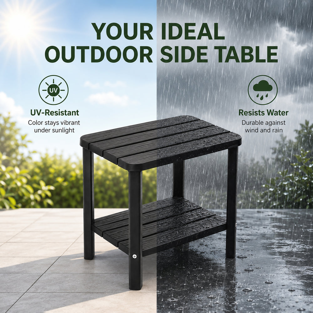 MINDYES Outdoor Side Table, Waterproof 2-Tier Patio End Tables Small Outdoor Table for Garden Patio Porch Backyard & Pool MINDYES Outdoor Side Table, Waterproof 2-Tier Patio End Tables Small Outdoor Table for Garden Patio Porch Backyard & Pool