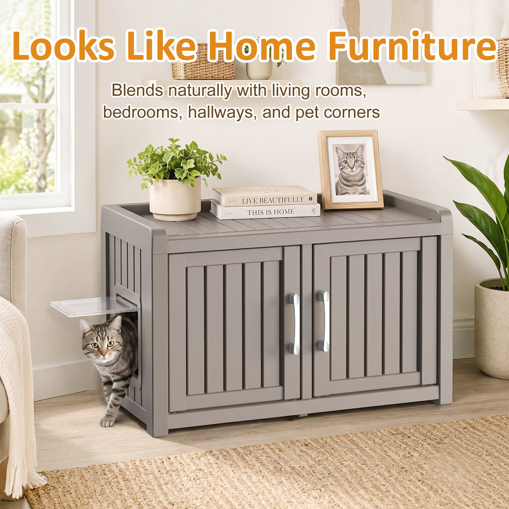 MINDYES Cat Litter Box Furniture, Dual-Door Cat Cabinet for Bedroom Hallway & Courtyard, Light Brown MINDYES Cat Litter Box Furniture, Dual-Door Cat Cabinet for Bedroom Hallway & Courtyard, Light Brown
