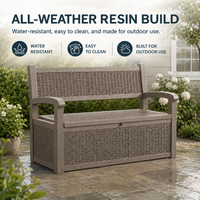 MINDYES Outdoor Storage Bench, 82 Gallon Wicker Deck Box and Organization Storage Combi for Cushions & Garden Tools, Light Brown MINDYES Outdoor Storage Bench, 82 Gallon Wicker Deck Box and Organization Storage Combi for Cushions & Garden Tools, Light Brown