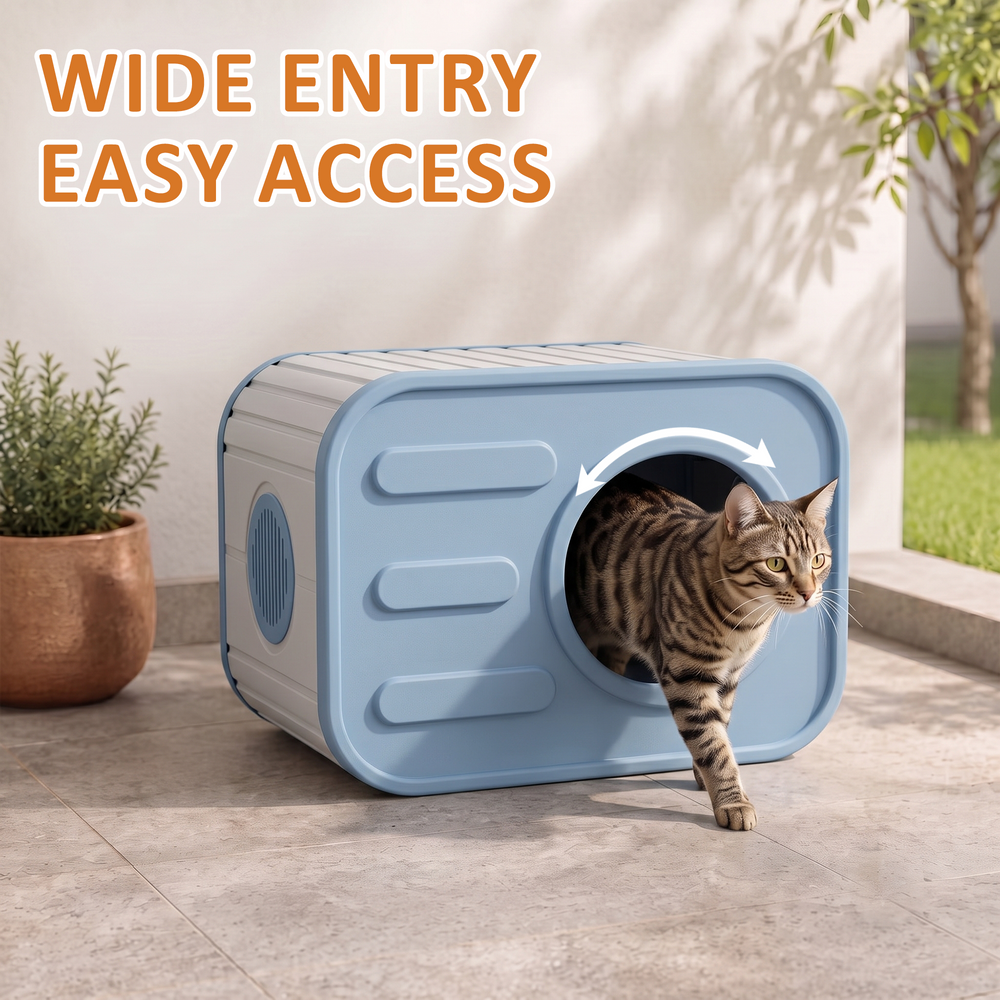 MINDYES Outdoor Cat House, Weatherproof Pet Shelter for Cats Kittens & Puppies, Blue MINDYES Outdoor Cat House, Weatherproof Pet Shelter for Cats Kittens & Puppies, Blue