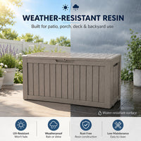 MINDYES 90 Gallon Outdoor Deck Box, Patio Storage Box with Gas Strut for Cushions, Holiday Decor & Garden Tools, Beige MINDYES 90 Gallon Outdoor Deck Box, Patio Storage Box with Gas Strut for Cushions, Holiday Decor & Garden Tools, Beige