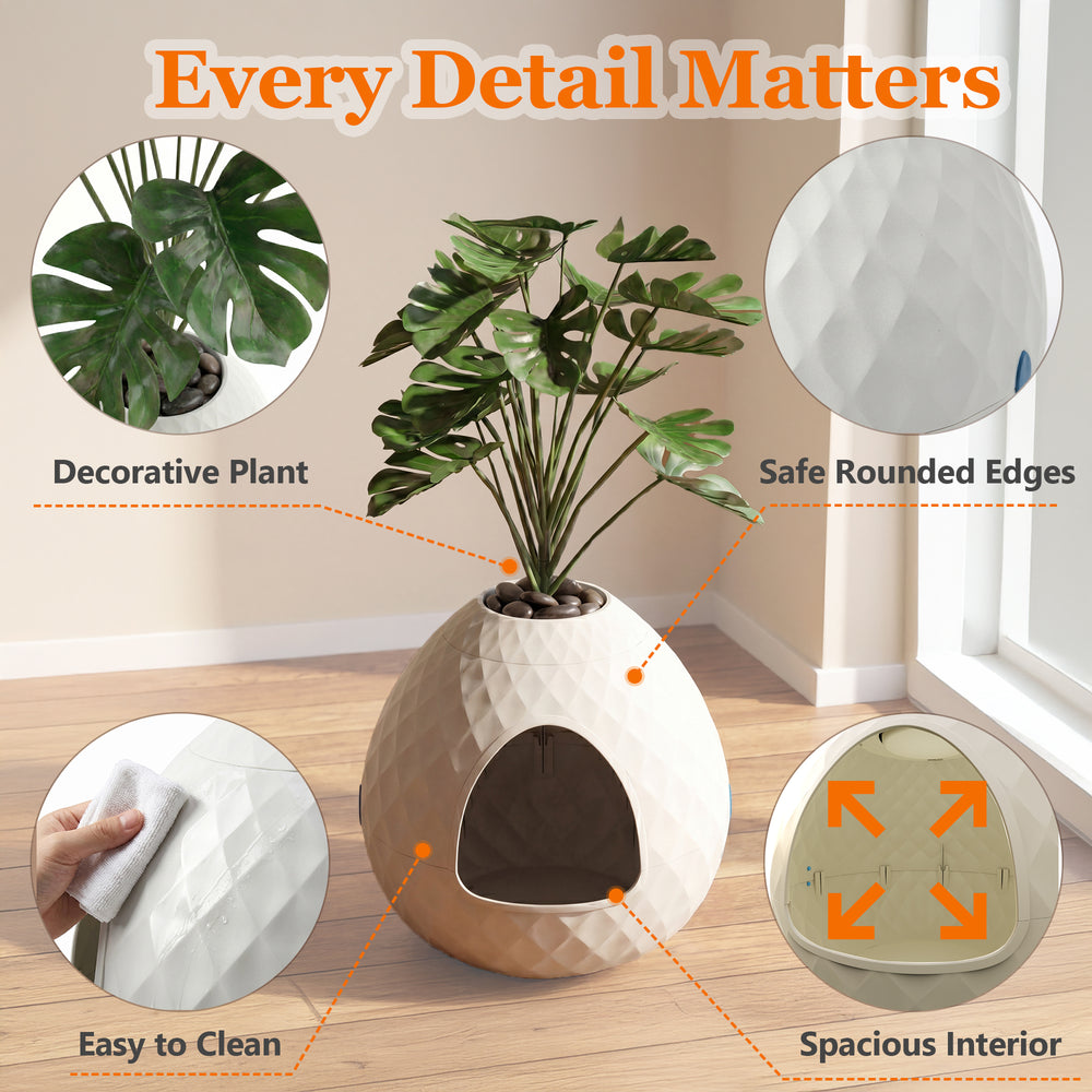 MINDYES Plant Hidden Cat Litter Box with Pebbles and Artificial Greenery, Home Decor Cat Boxs for All Cats, White MINDYES Plant Hidden Cat Litter Box with Pebbles and Artificial Greenery, Home Decor Cat Boxs for All Cats, White