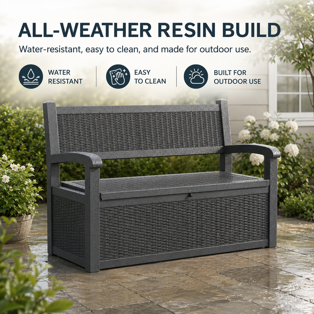 MINDYES 82 Gallon Outdoor Wicker Storage Bench, Deck Box and Organization Storage Combi for Backyard Garden, Black MINDYES 82 Gallon Outdoor Wicker Storage Bench, Deck Box and Organization Storage Combi for Backyard Garden, Black