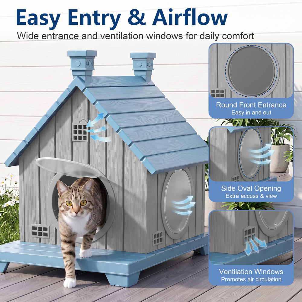 MINDYES Outdoor Cat House Weatherproof Pet Shelter for Cats Kittens & Puppies, Blue MINDYES Outdoor Cat House Weatherproof Pet Shelter for Cats Kittens & Puppies, Blue