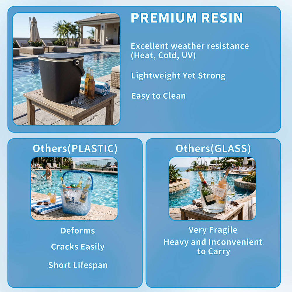 MINDYES Resin Ice Bucket with Lid, Outdoor Beverage Cooler with Side Table for Pool Patio Garden, Black MINDYES Resin Ice Bucket with Lid, Outdoor Beverage Cooler with Side Table for Pool Patio Garden, Black