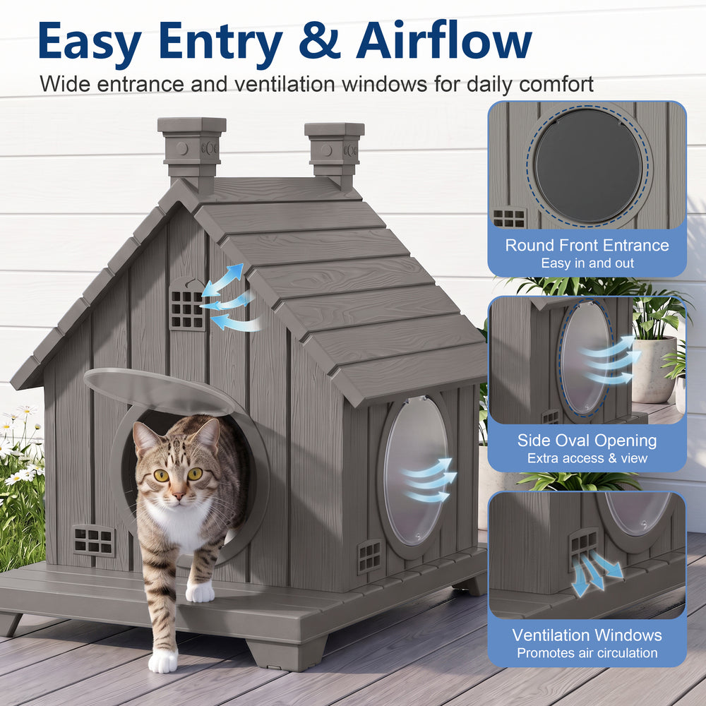 MINDYES Cat House Outdoor Pet Shelter Weatherproof Faux Wood for Cats, Kittens & Small Dog, Light Brown MINDYES Cat House Outdoor Pet Shelter Weatherproof Faux Wood for Cats, Kittens & Small Dog, Light Brown