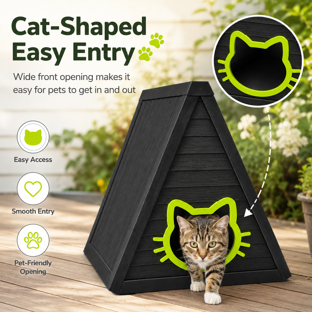 MINDYES Outdoor Cat House, Weatherproof Roof & Cat-shaped Door for Cats Kittens & Puppies, Black MINDYES Outdoor Cat House, Weatherproof Roof & Cat-shaped Door for Cats Kittens & Puppies, Black