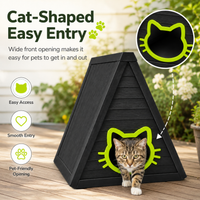 MINDYES Outdoor Cat House, Weatherproof Roof & Cat-shaped Door for Cats Kittens & Puppies, Black MINDYES Outdoor Cat House, Weatherproof Roof & Cat-shaped Door for Cats Kittens & Puppies, Black