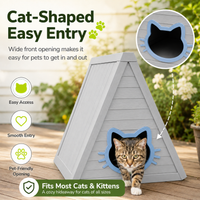 MINDYES Cat House, Indoor Outdoor Pet Shelter with Weatherproof Roof & Cat-shaped Door for All Small Pets, Gray MINDYES Cat House, Indoor Outdoor Pet Shelter with Weatherproof Roof & Cat-shaped Door for All Small Pets, Gray