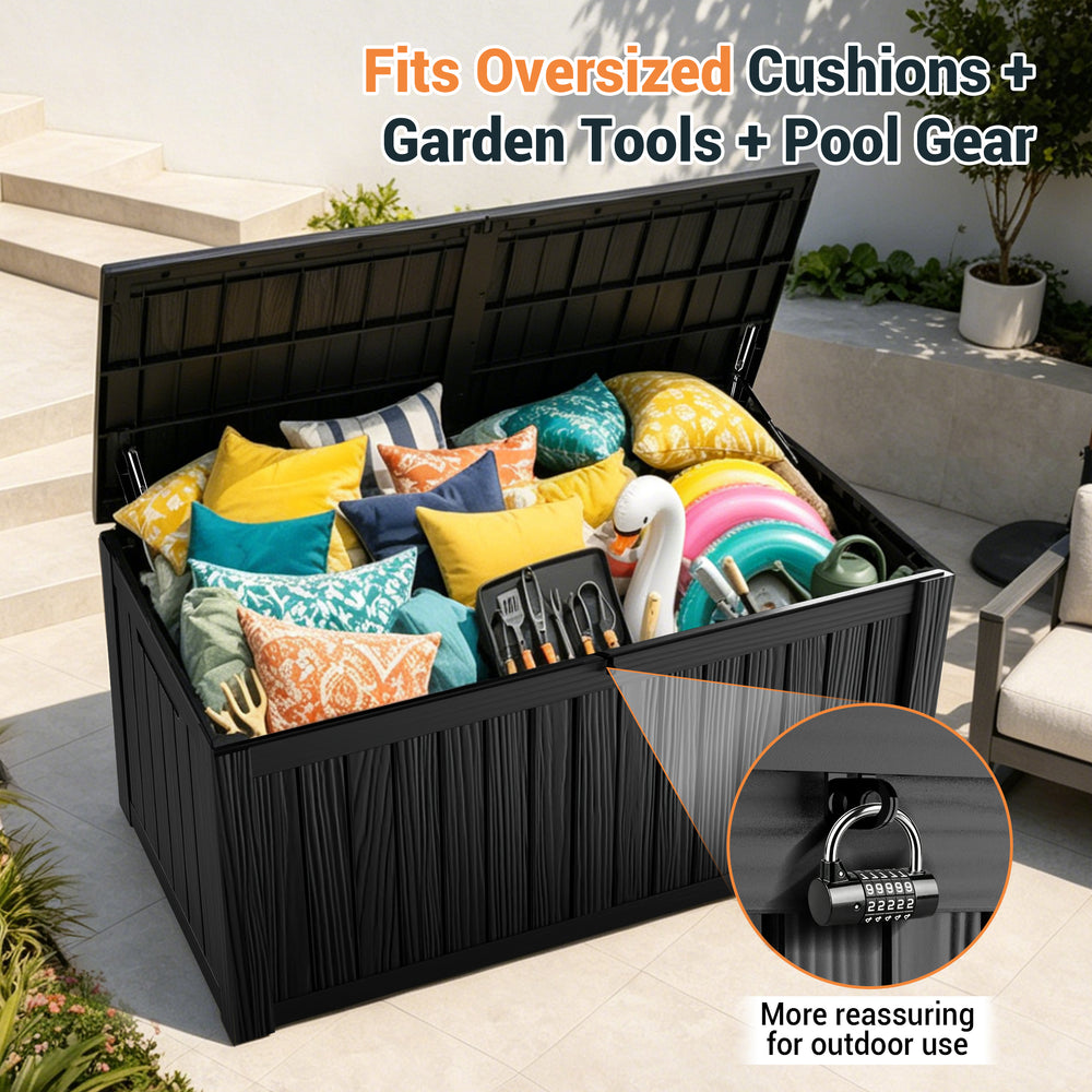MINDYES 210 Gallon Deck Box, Mega Outdoor Storage Cabinet for Patio Furniture Cushions, Pool Equipment & Holiday Decor, Black MINDYES 210 Gallon Deck Box, Mega Outdoor Storage Cabinet for Patio Furniture Cushions, Pool Equipment & Holiday Decor, Black
