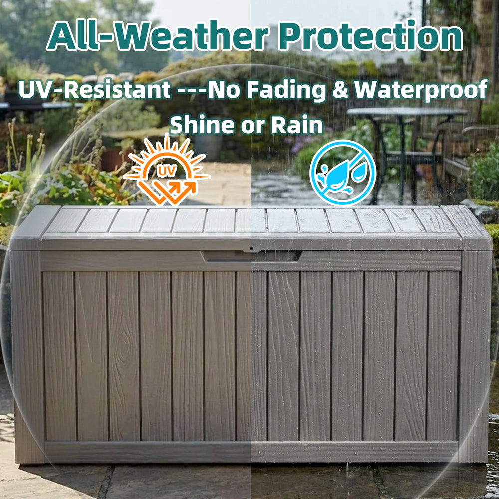 MINDYES 90 Gallon Deck Box, Home Decor Storage for Party Supplies, Outdoor Storage Box for Patio Furniture Cushions & Pool Floats, Beige MINDYES 90 Gallon Deck Box, Home Decor Storage for Party Supplies, Outdoor Storage Box for Patio Furniture Cushions & Pool Floats, Beige