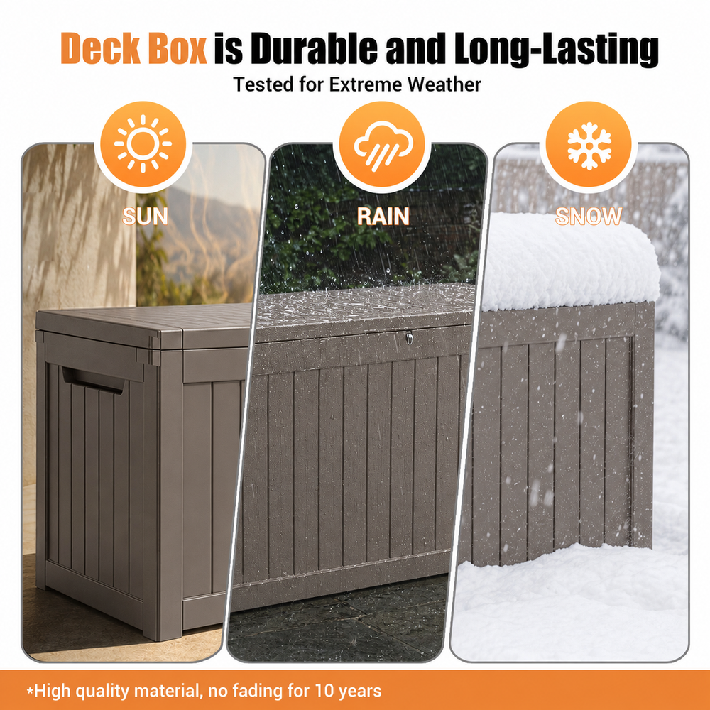 MINDYES 260 Gallon Outdoor Deck Box, 3-IN-1 Large Storage Box for Locker, Stool & Table, Beige MINDYES 260 Gallon Outdoor Deck Box, 3-IN-1 Large Storage Box for Locker, Stool & Table, Beige