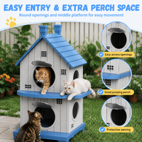 MINDYES Double-Layer Outdoor Cat House with Ventilation Windows, Weatherproof Pet Shelter for Garden & Patio, Blue MINDYES Double-Layer Outdoor Cat House with Ventilation Windows, Weatherproof Pet Shelter for Garden & Patio, Blue