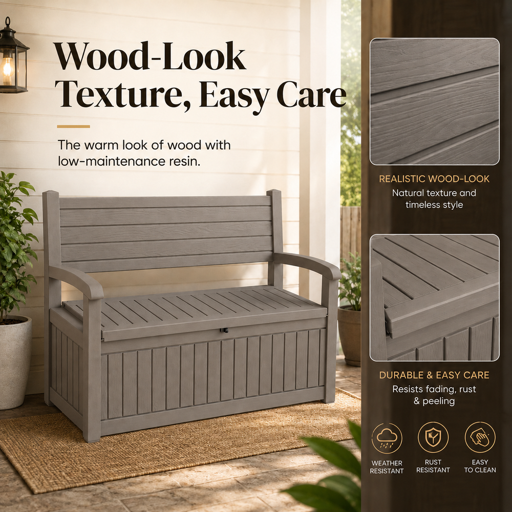 MINDYES Storage Bench and Deck Box Organization Storage Combi, 82 Gallon Outdoor Seating for Patios and Lawns, Light Brown MINDYES Storage Bench and Deck Box Organization Storage Combi, 82 Gallon Outdoor Seating for Patios and Lawns, Light Brown