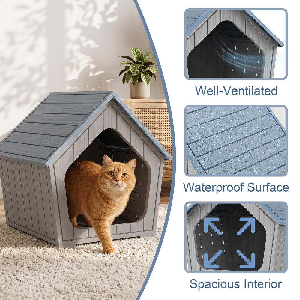 MINDYES Cat House Weatherproof Shelter for Feral Cats & Kittens, Resin Faux Wooden for Indoor & Outdoor, Blue MINDYES Cat House Weatherproof Shelter for Feral Cats & Kittens, Resin Faux Wooden for Indoor & Outdoor, Blue