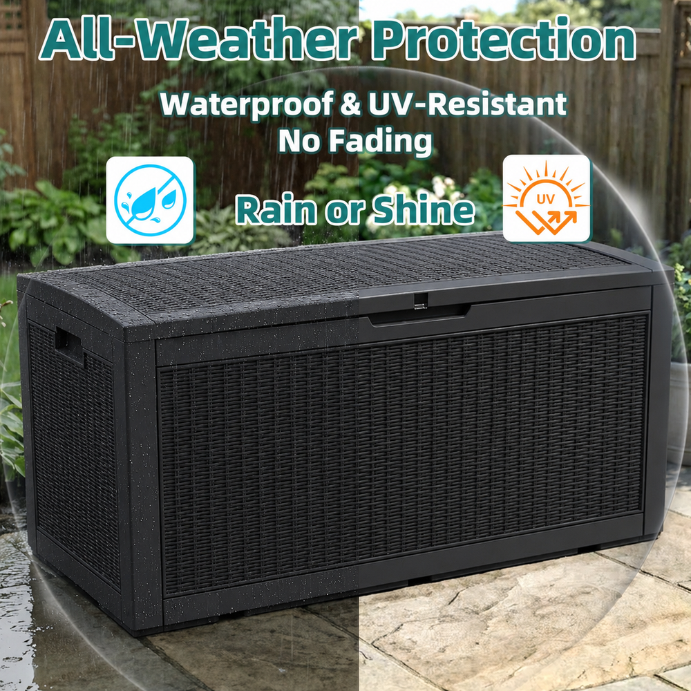 MINDYES 120 Gallon Wicker Deck Box, Outdoor Storage for Patio Cushions, Pool Floats & Garden Tools, Black MINDYES 120 Gallon Wicker Deck Box, Outdoor Storage for Patio Cushions, Pool Floats & Garden Tools, Black