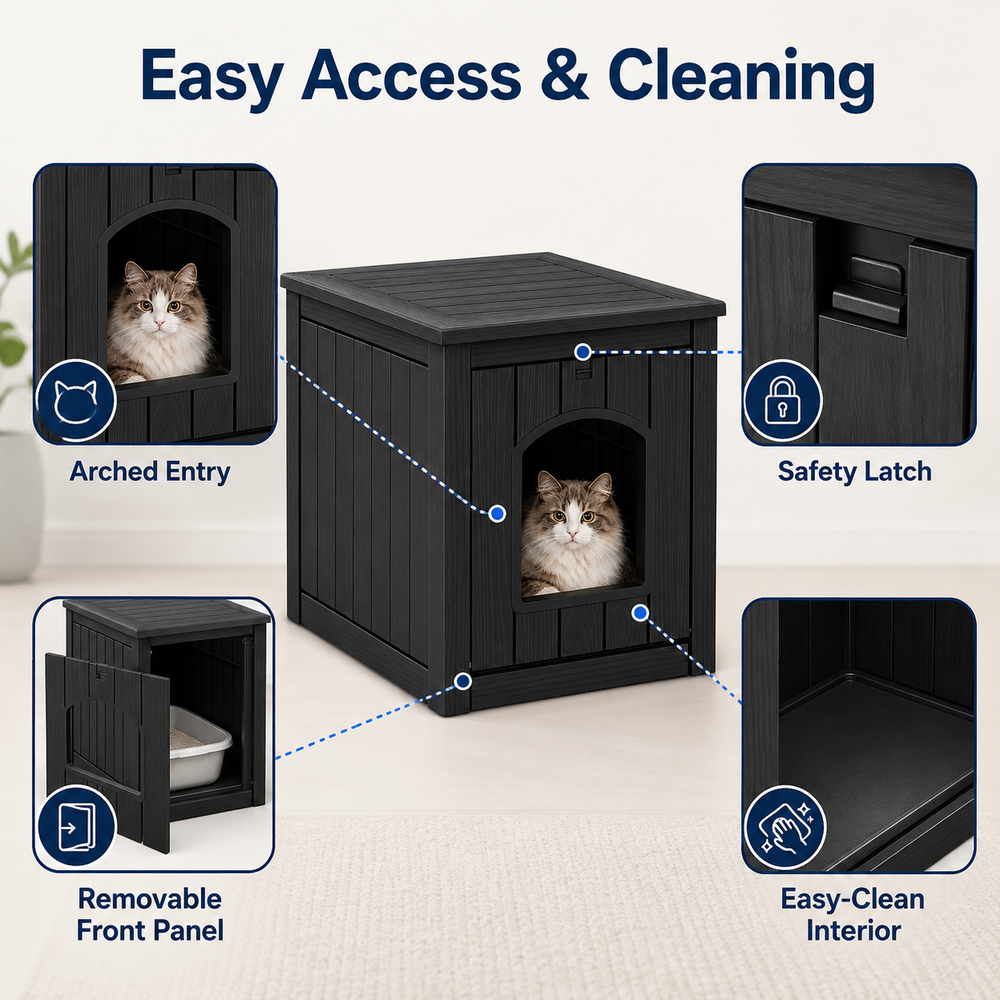 MINDYES 35Gal Cat House, Indoor Outdoor Weatherproof Cat Bed Stoarge Box for Garage & Courtyard, Black MINDYES 35Gal Cat House, Indoor Outdoor Weatherproof Cat Bed Stoarge Box for Garage & Courtyard, Black