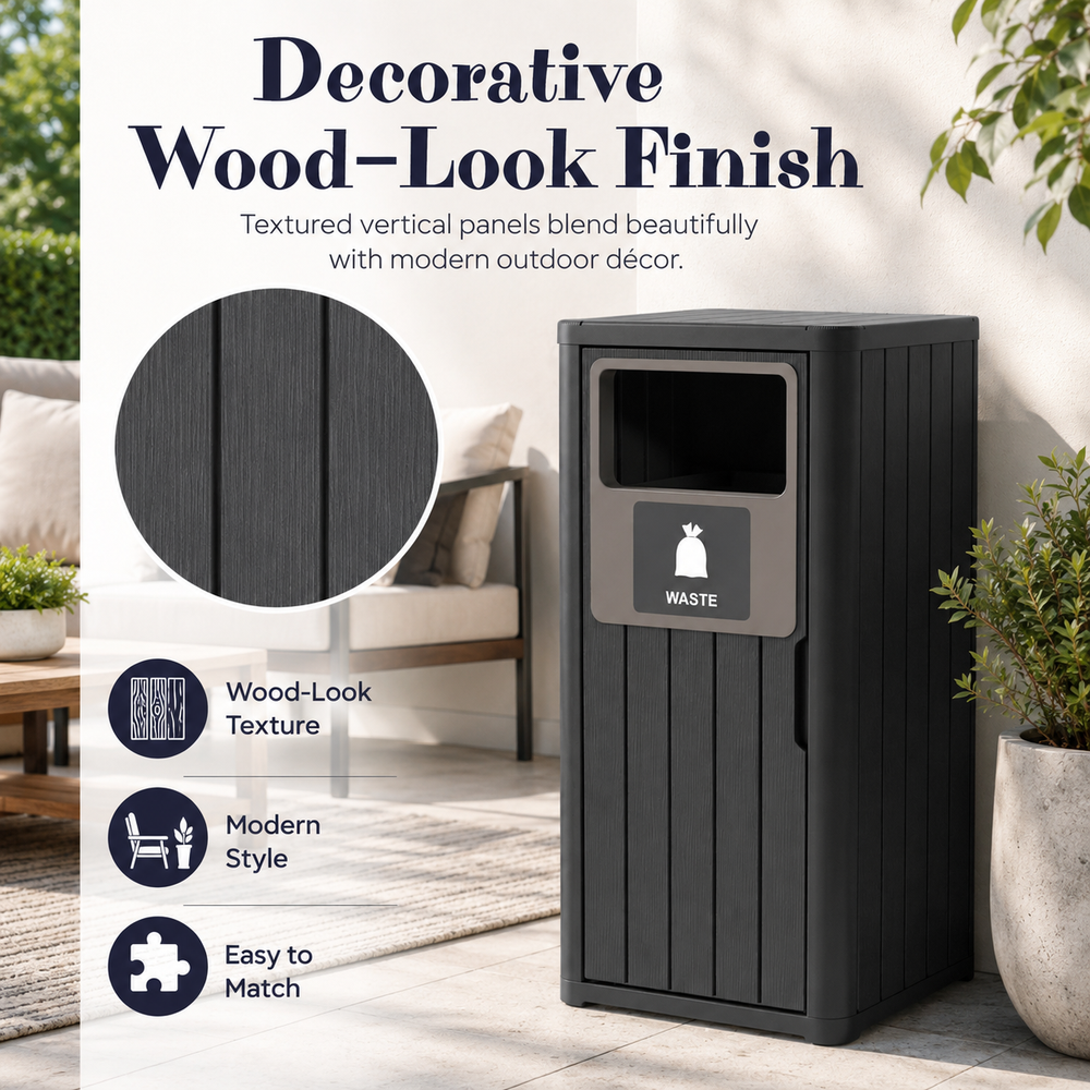 MINDYES 33 Gallon Outdoor Trash Bin with Garbage Labels, Home Garbage Can for Patio Porch & Backyard, Black MINDYES 33 Gallon Outdoor Trash Bin with Garbage Labels, Home Garbage Can for Patio Porch & Backyard, Black