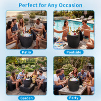 MINDYES Outdoor Patio Furniture and Cool Bar Table Cocktail Side Table with 10 Gallon Ice Cooler Bucket Cooler, Black MINDYES Outdoor Patio Furniture and Cool Bar Table Cocktail Side Table with 10 Gallon Ice Cooler Bucket Cooler, Black