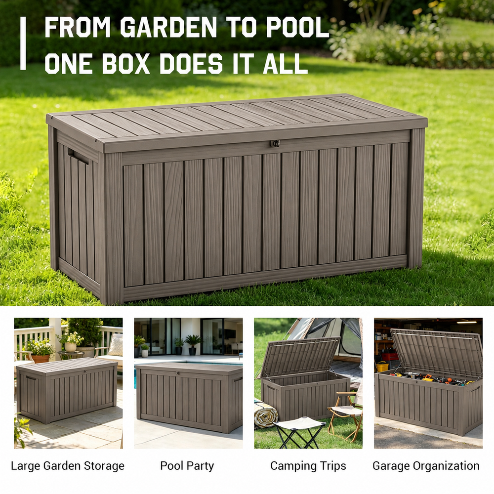 MINDYES 150 Gallon Deck Box, Extra Large Outdoor Storage for Patio Furniture Cushions, Pool Equipment & Garden Tools, Beige MINDYES 150 Gallon Deck Box, Extra Large Outdoor Storage for Patio Furniture Cushions, Pool Equipment & Garden Tools, Beige