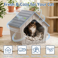 MINDYES Cat House Weatherproof Shelter for Feral Cats & Kittens, Resin Faux Wooden for Indoor & Outdoor, Blue MINDYES Cat House Weatherproof Shelter for Feral Cats & Kittens, Resin Faux Wooden for Indoor & Outdoor, Blue