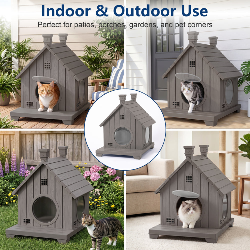 MINDYES Cat House Outdoor Pet Shelter Weatherproof Faux Wood for Cats, Kittens & Small Dog, Light Brown MINDYES Cat House Outdoor Pet Shelter Weatherproof Faux Wood for Cats, Kittens & Small Dog, Light Brown