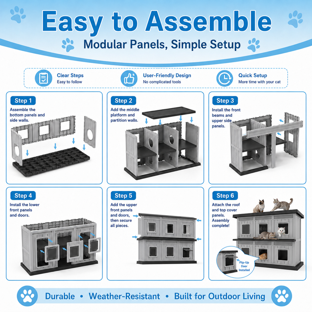 MINDYES Double-Layer Outdoor Cat House, Weatherproof Roof & Thickened Eaves for Feral Cats & Cattery, Black MINDYES Double-Layer Outdoor Cat House, Weatherproof Roof & Thickened Eaves for Feral Cats & Cattery, Black
